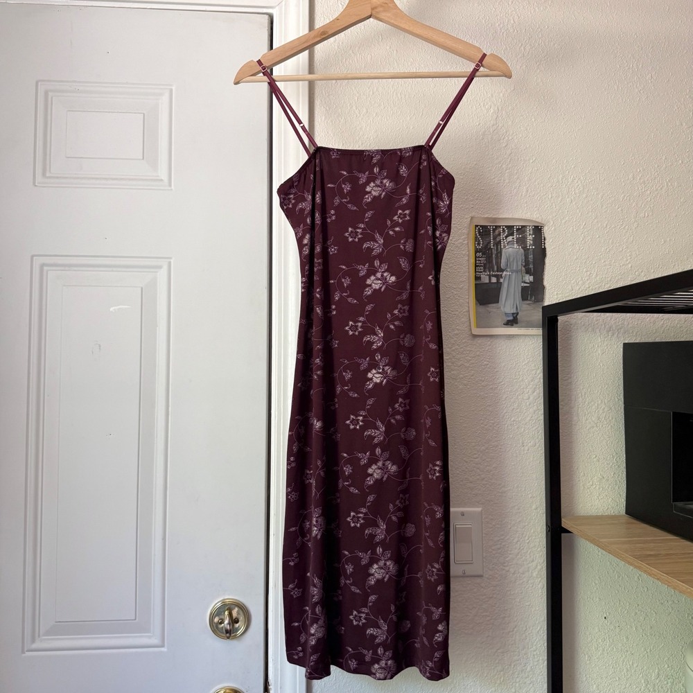 FOREVER 21 Vintage y2k 90's burgundy floral babydoll knit sleeveless mini dress